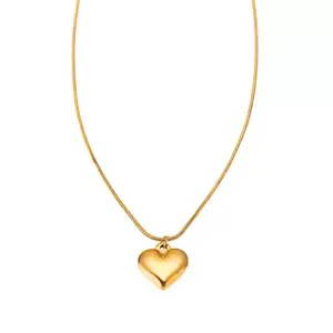 3D heart pendant 18K gold plated strong chain women necklace for gift festival