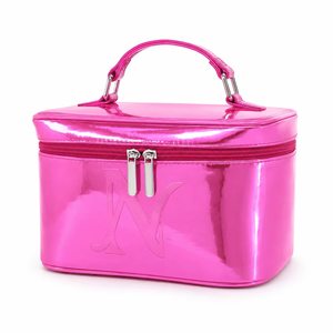 Custom Glossy PU Makeup <b>Bag</b> Large Capacity Cosmetic Case with Handle Double Zipper <b>Hot</b> Press Logo OEM Wholesale Organizer - Product Image 5