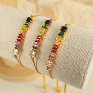 Pulsera de Zirconia Arcoíris Dorada con Cristales Coloridos, Joyería Unisex para Uso Diario, Engaste de Canal, Pulsera de Acero de Titanio - Product Image 2