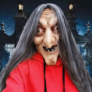 Baige 2024 nouveau Halloween <span class=keywords><strong>film</strong></span> <span class=keywords><strong>d</strong></span>'<span class=keywords><strong>horreur</strong></span> masque complet effrayant Cosplay Costume réaliste vieille femme sorcière masque en Latex pour adulte - Product Image 2