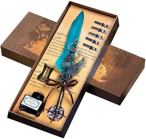 पंख कलम Yihuale सुलेख कलम और स्याही सेट प्राचीन Refillable लेखन कलम स्याही डुबकी कलम लेखन के लिए