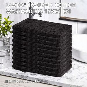 Ensemble de 10 débarbouillettes Lavea 15x21 cm 100% coton éponge doux absorbant uni hypoallergénique Spa Bébé Serviette pour les mains/le visage Noir - Product Image 2