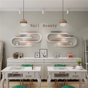 Modern Beauty Salon <b>Wall</b>-<b>Mounted</b> White Wood Nail Polish <b>Wall</b> <b>Display</b> Rack - Product Image 3