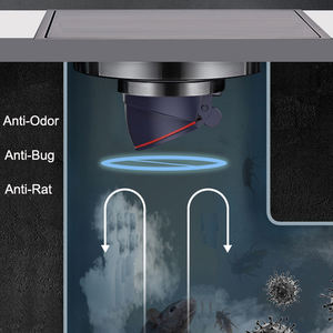Siphon <span class=keywords><strong>de</strong></span> sol carré moderne en laiton noir <span class=keywords><strong>de</strong></span> 4 pouces, anti-odeur, <span class=keywords><strong>grand</strong></span> format, design invisible pour salles <span class=keywords><strong>de</strong></span> bain résidentielles et hôtelières - Product Image 2