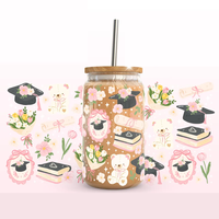 Blooming Bow Bliss Custom, gobelet en verre de 16 oz, design de bouquet floral rose avec ruban, pour impression numérique UV DTF, personnalisable