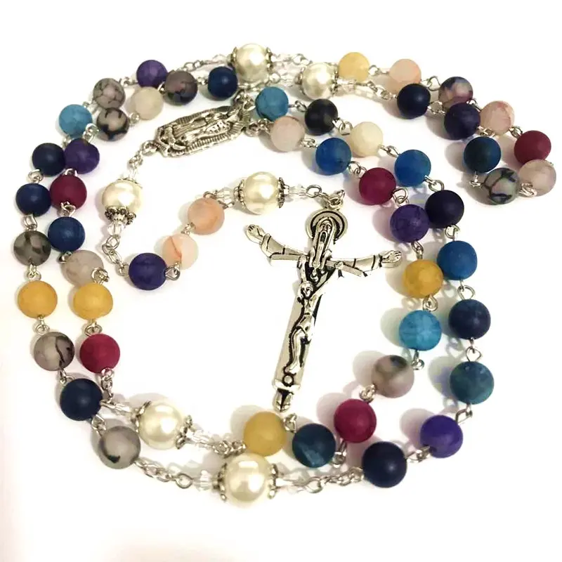 Caramelos de 8MM, colores, cuentas de oración y plata, rosarios religiosos electrónicos de Nuestra Señora de Guadalupe