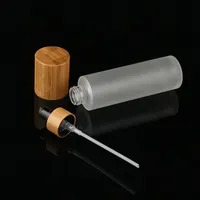 Flacon de lotion en verre givré écologique personnalisé avec bouchon en bambou, différentes tailles, vide, pour emballage de sérum et de toner cosmétique, vente en gros