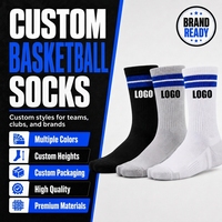 Chaussettes de sport respirantes pour jeunes hommes, personnalisées, de basketball, mi-mollet, antidérapantes, avec semelle en tissu éponge doux et rembourrée, rayées