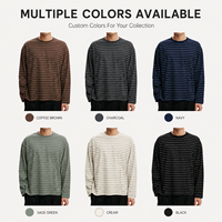 T-shirts à manches longues en coton 100% de haute qualité, 250 g/m², coupe ample, rayés, style streetwear, col rond, surdimensionnés pour hommes