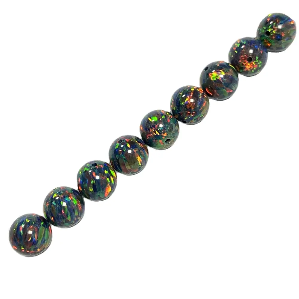 HQ 3mm bis 12mm OP32 Synthetic Black Fire Opal Opal Gebohrte runde Perlen mit 1mm Loch