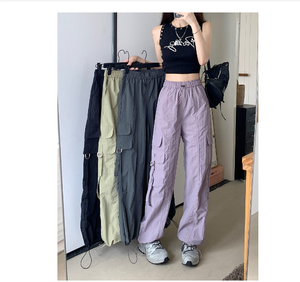 Salopette personalizzate all'ingrosso stile retrò americano a <span class=keywords><strong>vita</strong></span> <span class=keywords><strong>alta</strong></span> Casual da donna estate nuovi <span class=keywords><strong>pantaloni</strong></span> larghi e caldi da ragazza - Product Image 1