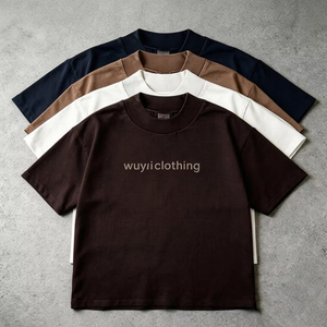 OEM/ODM 300GSM 100% Cotton Heavyweight Mock Neck T Shirt <b>Men</b> Custom Logo Streetwear Boxy Fit Oversized High Collar Tee Shirts - Product Image 3