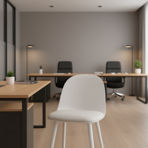 Sedia in Plastica Homeera Bianca con Gambe Affusolate in PP e Spugna, Sedia da Ufficio Minimalista Impilabile, Arredamento Commerciale - Product Image 2