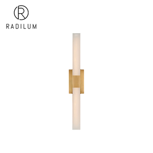 Applique murale linéaire en albâtre, double tête, en pierre naturelle, avec finition laiton, pour salle de bain d'hôtel de luxe, luminaire LED double pour salle de bain - Product Image 1