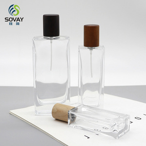 Botella de Perfume de Vidrio Transparente Cuadrada de 30ml/50ml/100ml, Portátil, con Tapa de Madera, para Rellenar Perfume, Venta al Por Mayor - Product Image 1