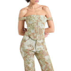 Haute qualité mode sans manches hors de l'épaule Polyester Nylon haut court Corset ensemble <span class=keywords><strong>vert</strong></span> mince femmes pleine impression <span class=keywords><strong>Bustier</strong></span> - Product Image 1