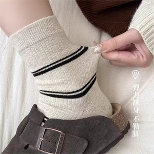 Women's Slouch <b>Socks</b> Mid-Calf Striped Checkered Breathable Casual <b>Socks</b> Random Colors Polyester Fiber - Product Image 2