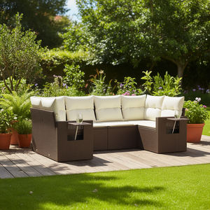 Ensemble de canapés de jardin en rotin PE brun avec coussins crème, design contemporain, imperméable, pour mobilier de patio - Product Image 2