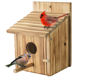 Para exteriores con poste Casa de madera para mascotas para Pinzón Bluebird Cardinals Liquidación colgante Jardín Cabañas de campo Casas de madera para pájaros - Product Image 1
