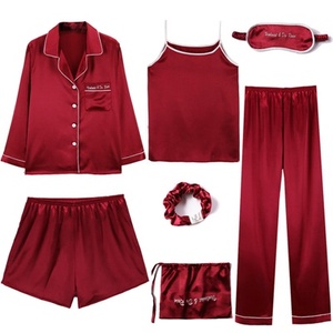 Ensemble de <span class=keywords><strong>pyjama</strong></span> rose à rayures en soie pour femme, vêtements de nuit, vêtements d'intérieur, 7 pièces - Product Image 2