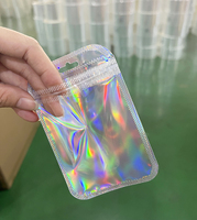 Petites pochettes zippées en mylar holographique transparentes arc-en-ciel avec dos argenté