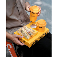 Nuevo y Moderno Porta Platos Desechable Personalizado para Llevar, con Compartimentos para Sándwiches de Brunch, Vasos para Bebidas y Aperitivos, con Asa
