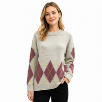 Pull en tricot à col rond pour femme, à manches longues, à motifs géométriques rayés, décontracté pour l'hiver