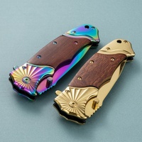 Couteau de poche pliant doré personnalisé avec logo, manche en bois, EDC, pour camping, survie, chasse, couteau utilitaire pliable