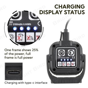 Projecteur LED rechargeable 700LM, lampe de travail, <span class=keywords><strong>batterie</strong></span> 1200mAh, indice de protection IP44, construction en alliage d'aluminium, crochets magnétiques pour atelier - Product Image 5
