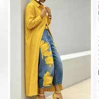 Ensemble deux pièces pour femmes, jean à jambes larges à imprimé floral et chemise à manches longues boutonnée, pour le printemps et l'automne, tenue décontractée