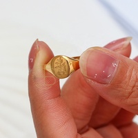 Bague signet personnalisée gravée anti-ternissement en acier inoxydable, bague fleur, ensemble de bijoux plaqué or 2022