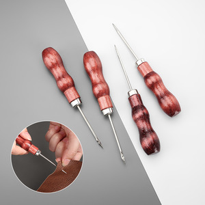 Travail manuel poinçon à coudre Double gourde poinçon cuir outil de trou avec manche <span class=keywords><strong>en</strong></span> bois gratter - Product Image 5