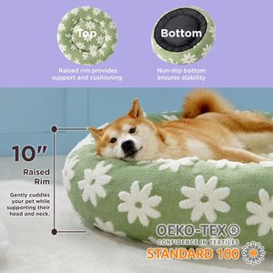 ZJH Cama grande para perros y gatos, <span class=keywords><strong>36</strong></span> pulgadas, Jacquard verde, peluda, lavable, moderna, para interiores, antiansiedad, calmante, cama para mascotas, antideslizante - Product Image 2