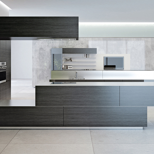 Meubles de cuisine carrés blancs modernes minimalistes très demandés avec éclairage LED, comptoir en marbre/acrylique et portes en verre - Product Image 3
