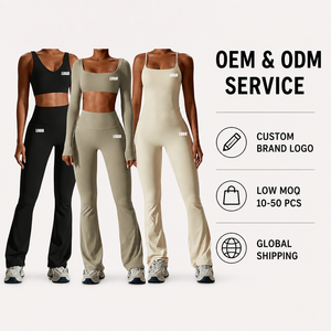 <b>Women</b> Premium Flared Yoga Sets <b>Unitard</b> Collection High Waist Leggings Long Sleeve Crop Tops Print Front Breathable Spandex <b>for</b> - Product Image 3