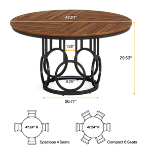 Tribesigns Ronde Eettafel 120cm, Houten Keukentafel met Robuust Metalen Onderstel voor 4-6 Personen, Grote Ronde Eettafel - Product Image 1