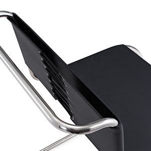 <span class=keywords><strong>Chaise</strong></span> de salle à manger moderne Bauhaus en <span class=keywords><strong>cuir</strong></span> avec siège <span class=keywords><strong>tubulaire</strong></span> pliable en acier inoxydable pour la salle à manger - Product Image 5