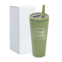 Bouteille d'eau de sport en acier inoxydable à vide thermo de grande capacité 710 ml 24 oz avec logo personnalisé, paille pliable, gobelet avec poignée