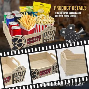 Caja de almacenamiento de madera para refrigerios de noche con asas, bandeja para comida, bandeja para palomitas de maíz. - Product Image 4