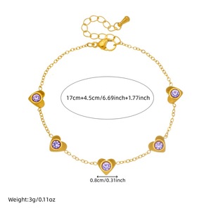 Heart-Shaped Gold Plated Jewelry <b>Set</b> With Purple Stones Stainless Steel Necklace <b>Bracelet</b> Earrings Gift <b>Set</b> - Product Image 4