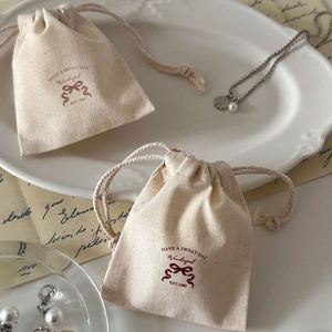 Recyclable 100% Cotton <b>Pouch</b> Customized Logo Printed Natural Jewelry <b>Pouch</b> Packaging Cotton <b>Drawstring</b> Bag - Product Image 3