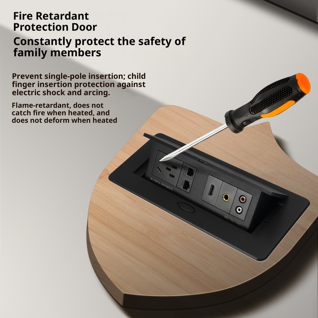 FUPAI Office Desk Conference Table Multifunctional Aluminum Alloy Cable Box Power Strip Pop-Up Multimedia Black Desktop Socket 1