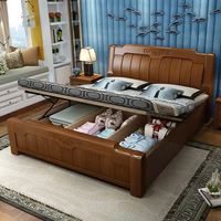 Juego de muebles de dormitorio elegantes de estilo chino de nuevo diseño 2025, cama doble de madera con almacenamiento tamaño King para el hogar moderno, JY-B141 para adultos