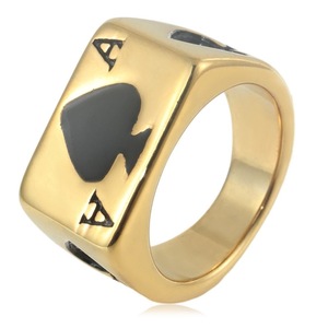 yunnique Men's <b>Titanium</b> Steel <b>Ring</b> Ace Of Spades Playing Card Design Gold Color Fashion Jewelry Gift - Product Image 1