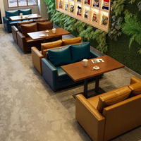 Canapé rétro américain en bois massif pour bar, café, restaurant, avec accoudoirs, pour 1 à 4 personnes, ensemble table et chaises