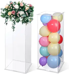 2 Pcs Display Cube Pedestal 31.5 Inch Tall Art Sculpture Stand Acrylic Flower Stand Clear Display Riser Box Flower Tower