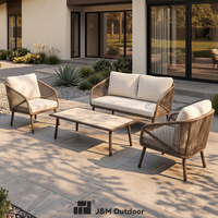 Ensemble de canapés en corde d'aluminium J&M Modern, 4 places, fauteuils en corde tressée, mobilier de jardin pour terrasse et pergola