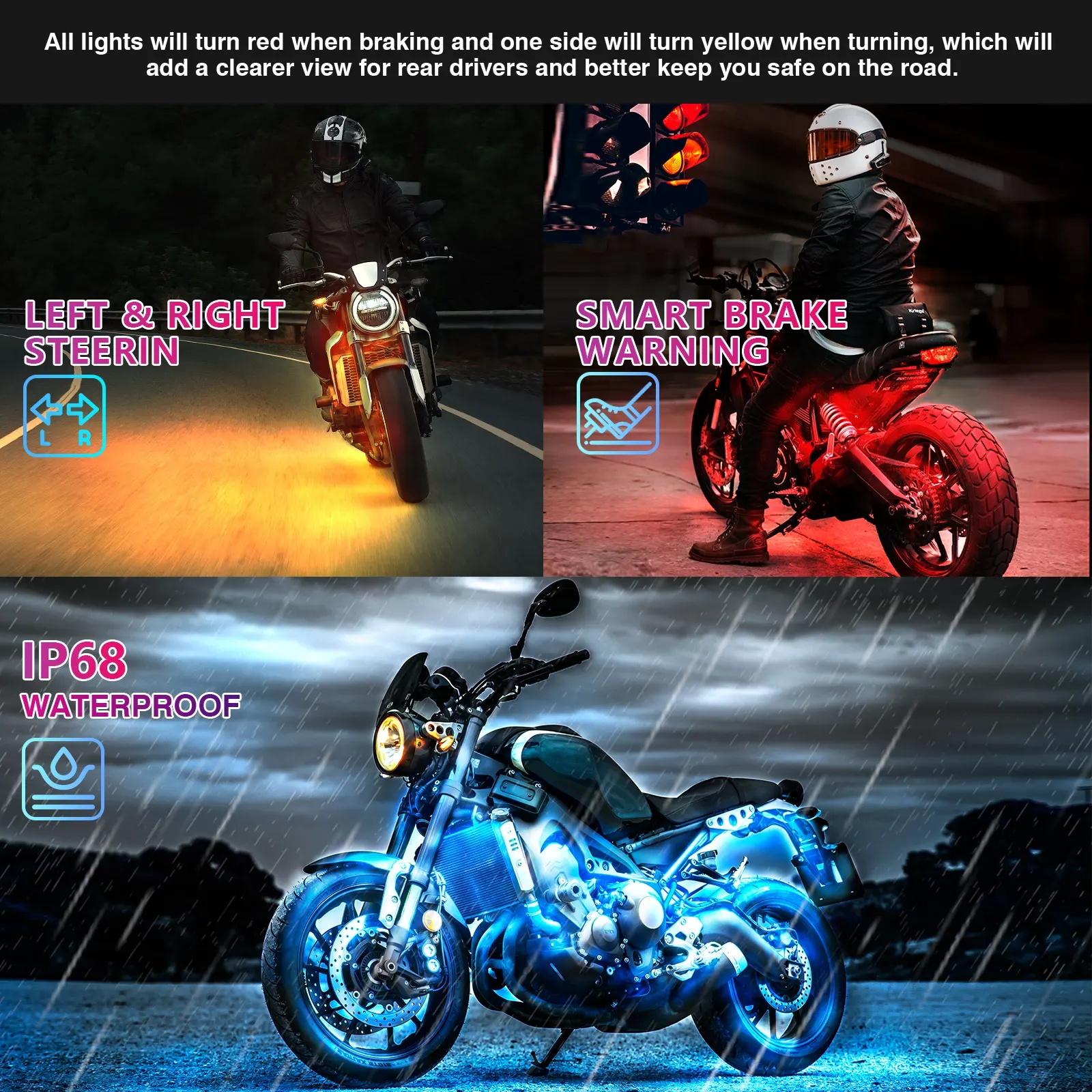 8PCS Bike LED Light Motorcycle Waterproof LED Light Motorcycle APP Remote Control Motorcycle Accessories LED Lights
