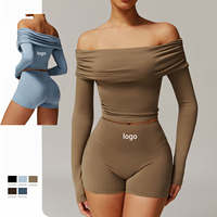 Haut court de yoga sexy et décontracté à une épaule, à manches longues, respirant, pour la course et le sport, avec soutien-gorge intégré pour femme - Collection Été