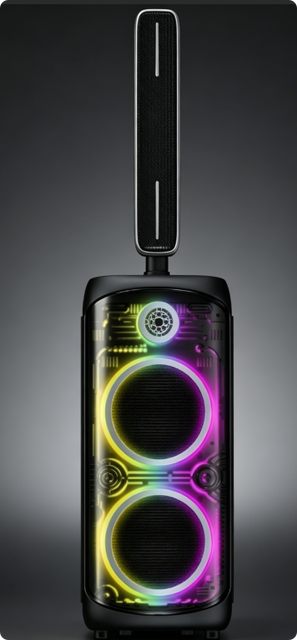 Detachable Tower & Base Party Speaker with Transparent RGB Light, Dual Woofer Boombox for Home Karaoke